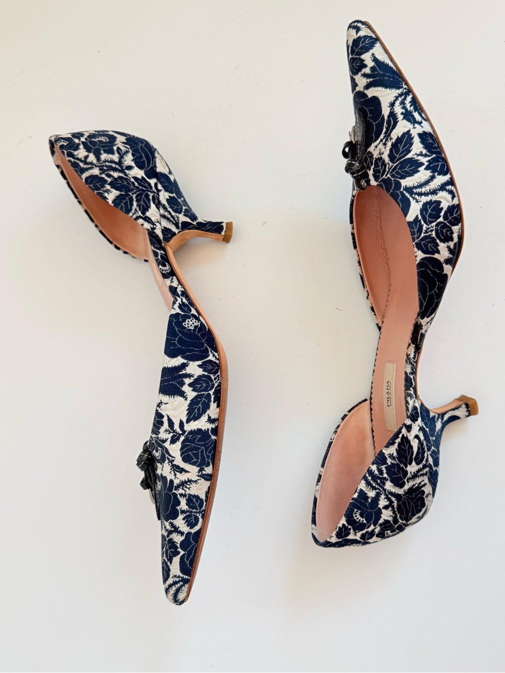Prada Vintage Y2K 1P2937 Rose Jacquard Bleu D’Orsay Kitten Heels 38 - Picture 4 of 8